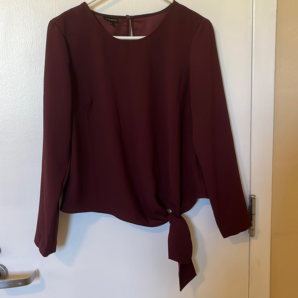 Talbots wine colored crepe blouse size S